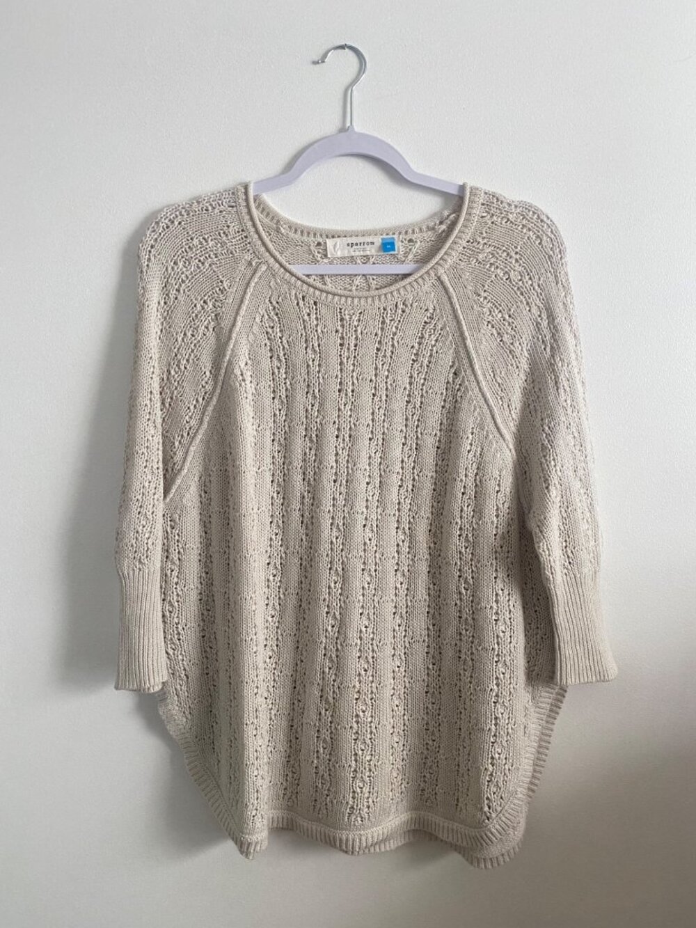 Sparrow Beige Open-Knit Cotton Women’s Pullover Sweater Size M